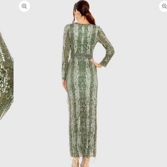 NWT | Mac Duggal 5981 Sage Long Sleeve Crystal Fringe Column Gown Size 10 - Picture 4 of 8